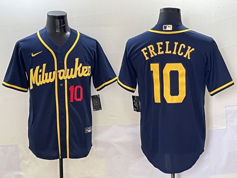 Men Milwaukee Brewers #10 Frelick Dark Blue Game 2025 Nike MLB Jersey style 3->milwaukee brewers->MLB Jersey